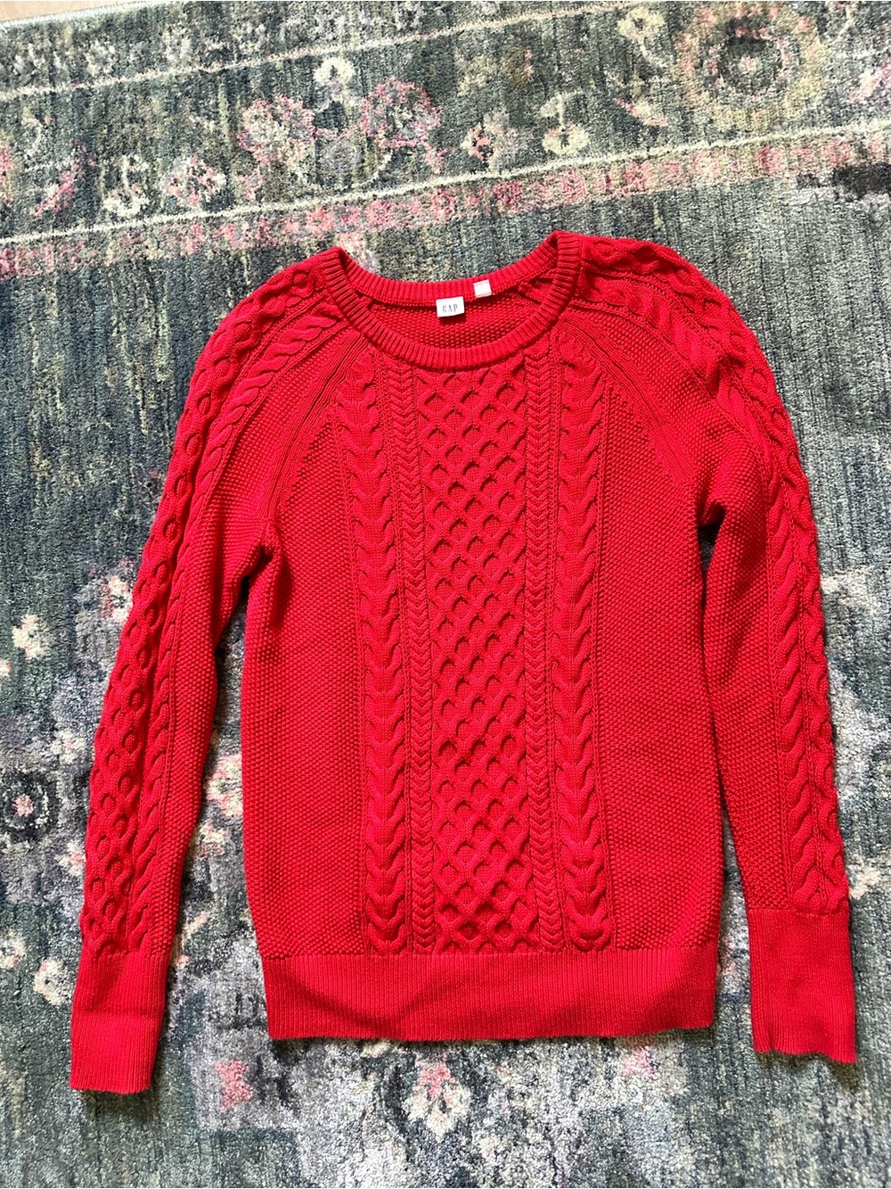 GAP Red Cable-Knit Crewneck Sweater Women’s Medium Cozy Rory Gilmore Aesthetic